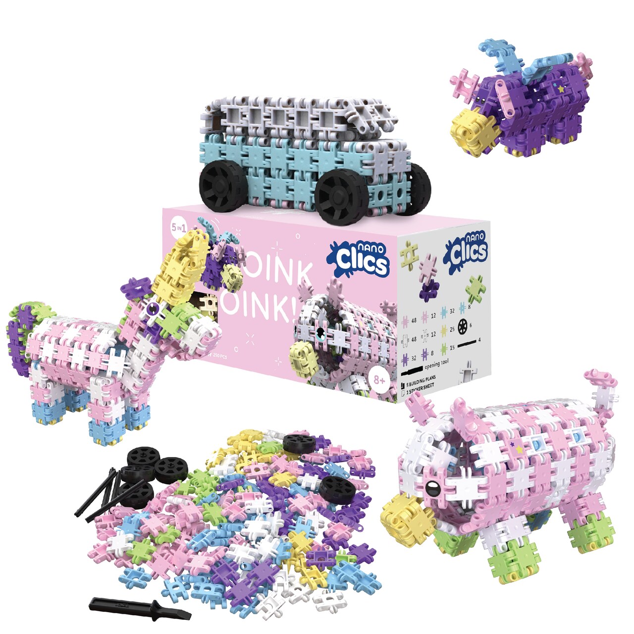 Nano Clics Fantasy Builders 250, construction toys for children ages 8 and up, creative educational toys in a 250 piece set, building blocks for girls and boys, durable toys